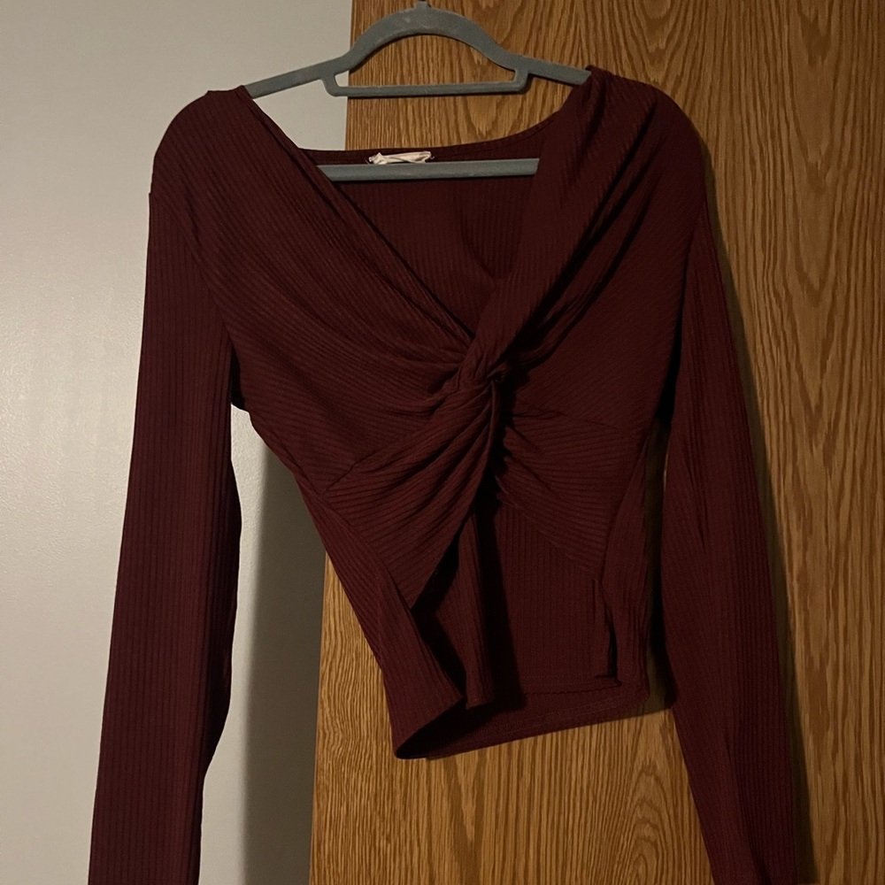 Altar'd State Red Ruched Crop Blouse